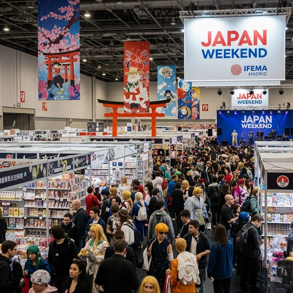 Análisis Industria videojuego España 15 a 21 de Septiembre: Multitud de jóvenes jugando a videojuegos en un gran festival en Madrid, reflejando la pasión de la comunidad.