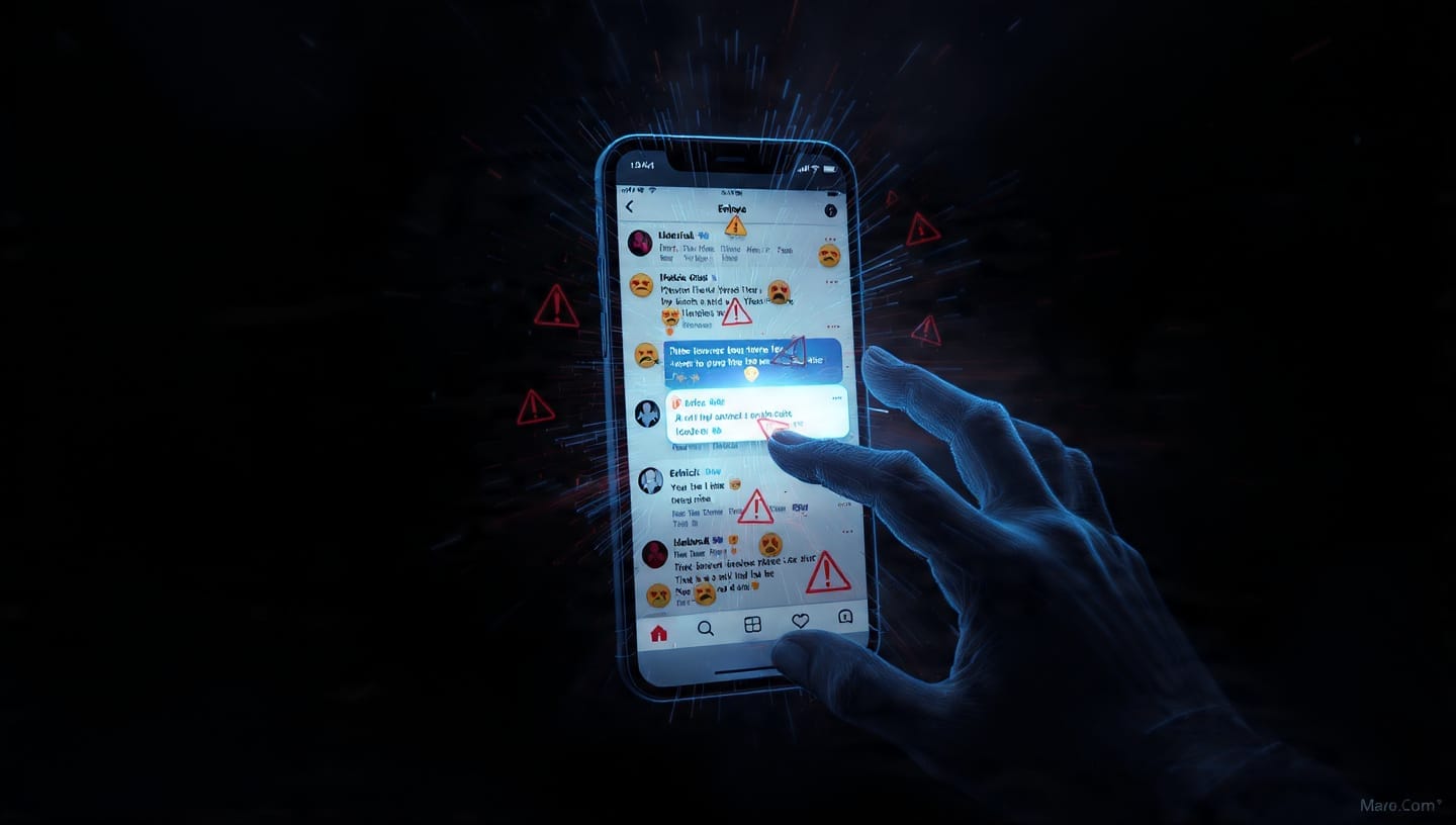 Análisis Semanal Industria del Videojuego en España17-23 Noviembre 2025 -Ilustración conceptual de un teléfono móvil flotando con iconos de redes sociales enfadados y una mano digital intentando borrar una publicación.